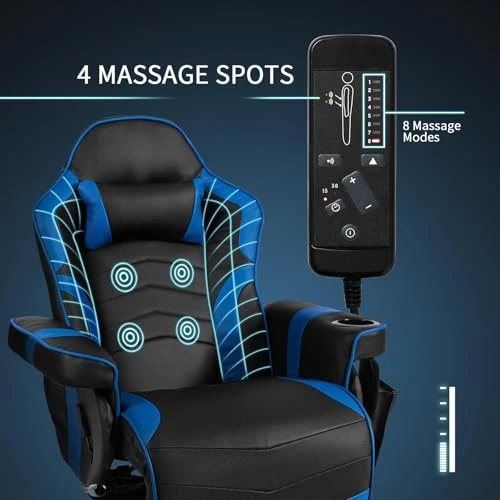 Gaming Chair with Footrest and Massage — Gaming Chairs, GYMAX