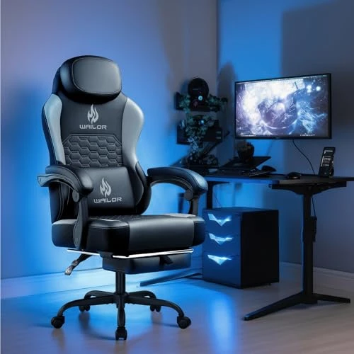 Gaming Chair with Massage and Footrest — Gaming Chairs, WAILOR