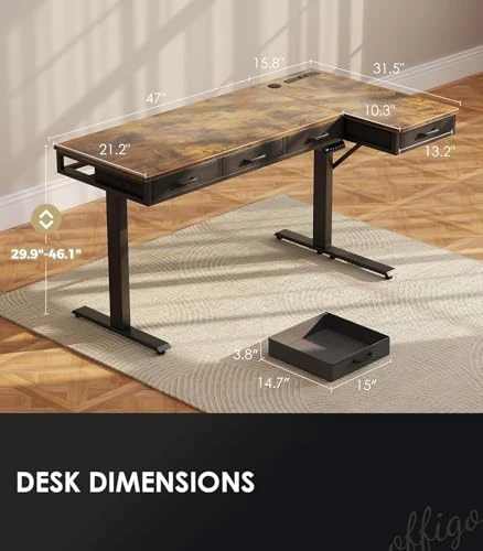 L-Shaped Electric Standing Desk with Drawers — Office, OffiGo