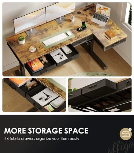 L-Shaped Electric Standing Desk with Drawers — Office, OffiGo