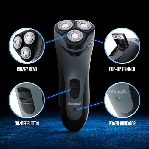 Rechargeable Electric Rotary Shaver with Stainless Steel Blades and Pop-Up Trimmer — Rotary, Barbasol
