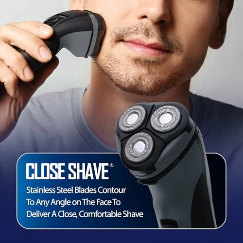 Rechargeable Electric Rotary Shaver with Stainless Steel Blades and Pop-Up Trimmer — Rotary, Barbasol