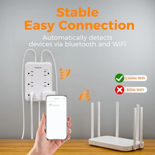 WiFi Flat Plug Strip with 3 Smart Outlets and 3 USB Ports — Power Solutions & Surge Protection, TESSAN