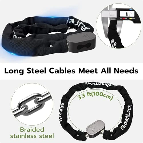 Bike Chain Lock with Fingerprint, Bluetooth App Control — Chain, Dhiedas