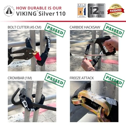 Bike Chain Lock with Key - Magnetic Patented Sold Secure Silver Rated - Heavy Duty Anti Theft - Smart Ultra Security... — Chain, Seatylock