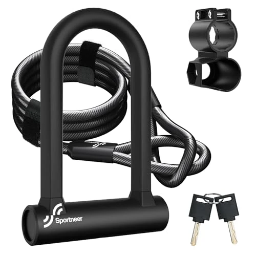 Heavy Duty Anti Theft Bike U Lock with Security Steel Cable — U-Lock, Sportneer