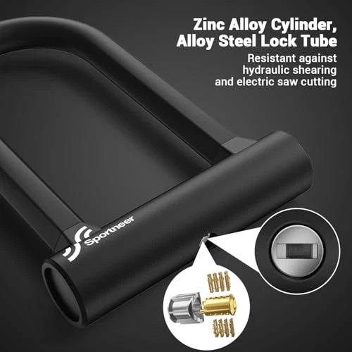 Heavy Duty Anti Theft Bike U Lock with Security Steel Cable — U-Lock, Sportneer