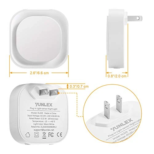 Plug-in Amber Night Light, Auto Dusk to Dawn, Soft Glow, Dimmable, Diffused Light — Night Lights, YUNLEX