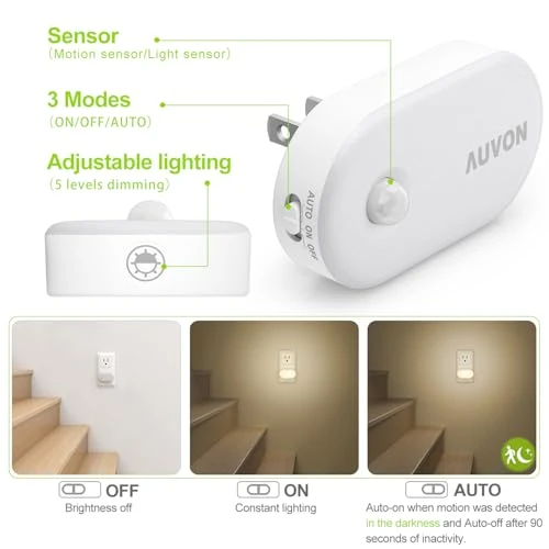 Plug-in Night Light with Motion Sensor and Dimmable Smart LED — Night Lights, AUVON