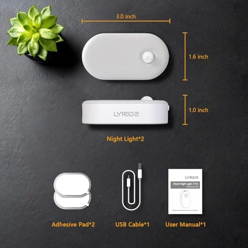 Rechargeable Battery Night Light with Motion Sensor, Portable Mini Warm White LED Stick-on Closet Light, Adjustable... — Night Lights, Lyridz