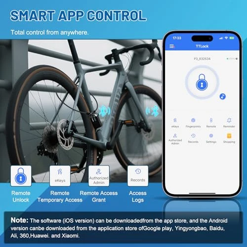 Smart Fingerprint Bike Lock with Key and 4FT Steel Cable — U-Lock, APECYC