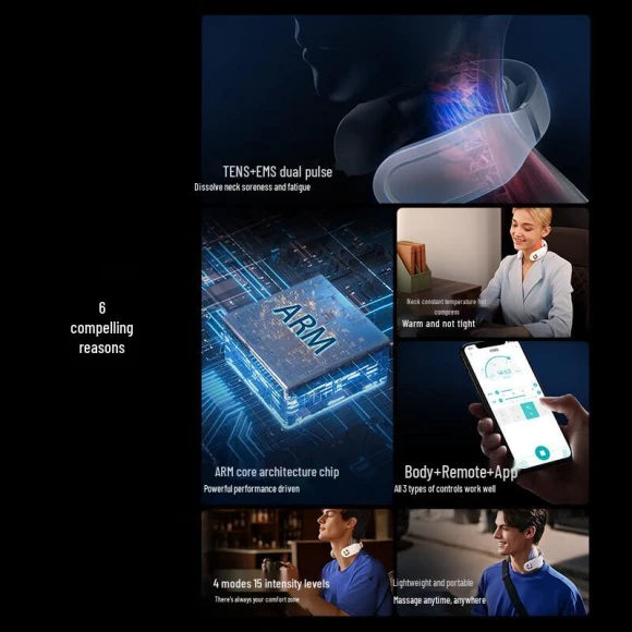 Portable Smart Neck Massager with Heat and Pulse Therapy — Muscle Stimulators, SKG