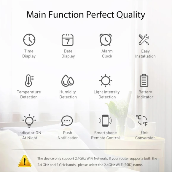 Temperature Humidity Light Detection Alarm Clock — Home Climate Control, Tuya
