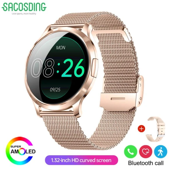 Women's Health Fashion Smart Watch with 3D Curved HD Screen, Pulse, Bluetooth Calling, Sports Fitness Bracelet — Smartwatches, SACOSDING