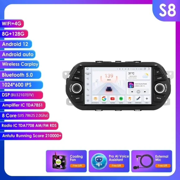 7-inch Android Car Stereo with GPS, CarPlay, and AI Voice Control — In-Dash, Hizpo