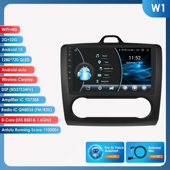 Android Car Stereo with GPS Navigation and Wireless CarPlay — In-Dash, Hizpo