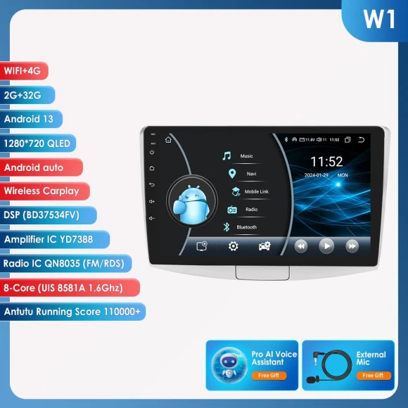 Car Multimedia Video Player Navigation GPS CarPlay QLED Touch Screen Smart Screen — In-Dash, Hizpo