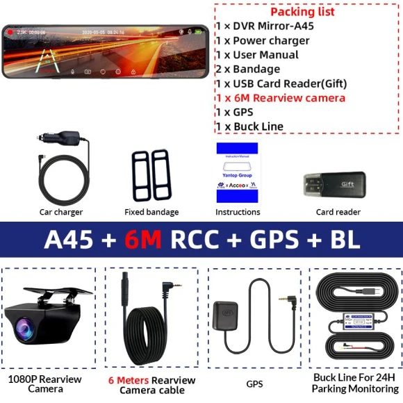 WiFi Touchscreen Dash Cam with Rear Camera and GPS — Dashboard Cameras, E-ACE