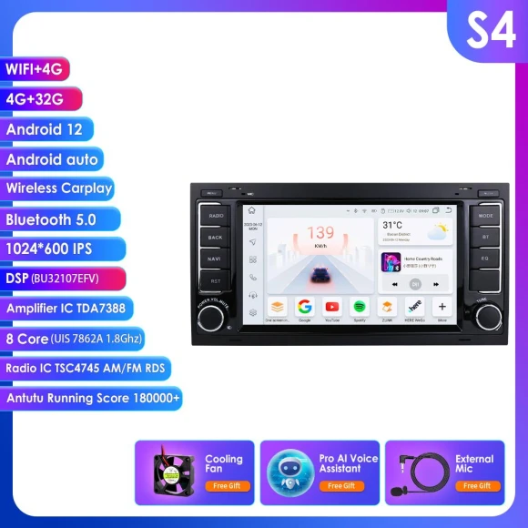 4G Android Car Stereo with GPS and CarPlay — In-Dash, OSSURET