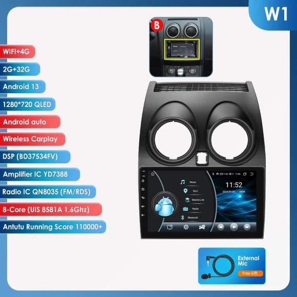 Android Auto Car Radio with Wireless CarPlay and GPS — In-Dash, Hizpo