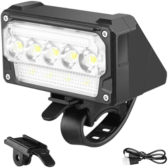Light-Sensing Front Headlight with 5 Strong LEDs and Red & Blue Lights — Bike Headlights, sdwen