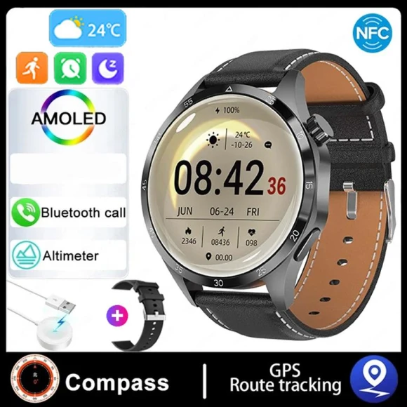 Smart Watch with AMOLED HD Display, Bluetooth Calling, NFC, Health Monitoring — Smartwatches, Zodvboz