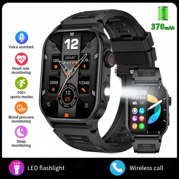 Smart Watch with Flashlight, Large HD Screen, Voice AI, Bluetooth Calling, Health Monitor — Smartwatches, QLY Online