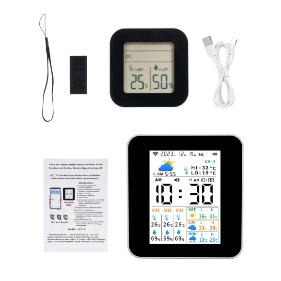 Wireless Weather Station with Indoor Outdoor Thermometer and Humidity Meter — Home Climate Control, Tuya