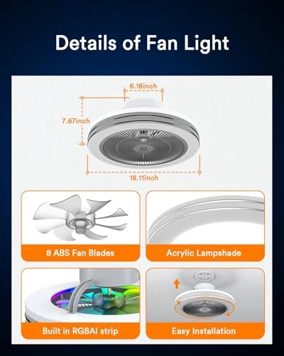 Smart WiFi & Bluetooth Ceiling Fan with RGBAI Light — Ceiling Fans, Lumary