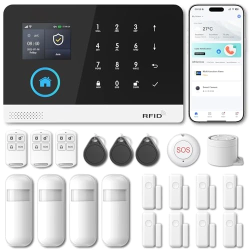 Home Security System with Alarm, Phone Alerts, Door/Window Sensors, and Remotes — Smart Home Security, PGST