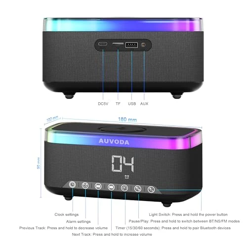 Portable Bluetooth Speaker with Wireless Charging and Night Light — Portable Audio, Auvoda