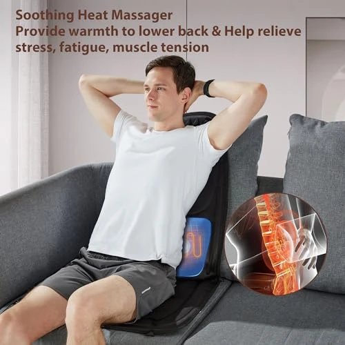 Back Massager with Heat, Massage Seat Cushion with 3D Lumbar Support, 8 Vibrating Motors Massager Chair Pad for Full... — Back Relief Solutions, Comrelax
