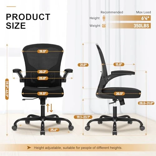 Ergonomic High Back Mesh Desk Chair with Flip-Up Armrests — Desk Chairs, Synorla