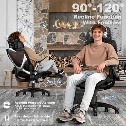 Ergonomic Mesh Office Chair with Footrest — Desk Chairs, ELABEST