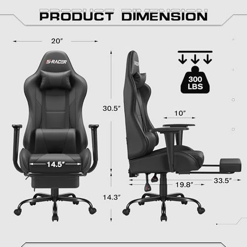 Gaming Chair with Footrest and Massage Lumbar Support — Gaming Chairs, Homall