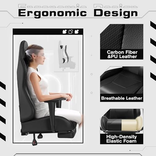 Gaming Chair with Footrest and Massage Lumbar Support — Gaming Chairs, Homall