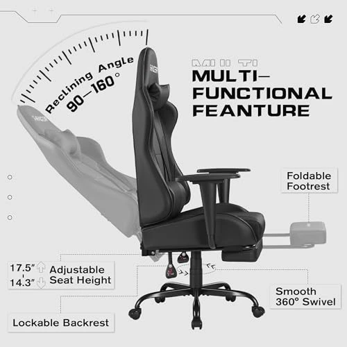 Gaming Chair with Footrest and Massage Lumbar Support — Gaming Chairs, Homall