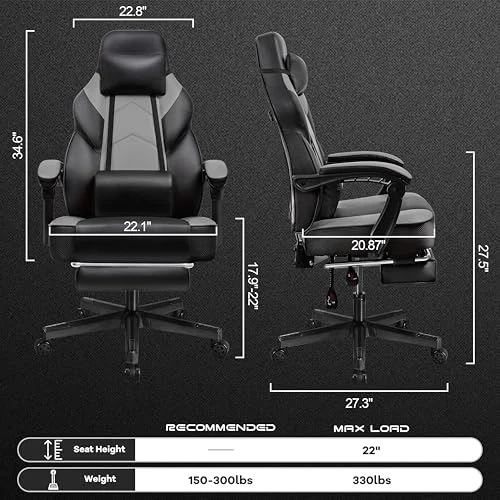 Gaming Chair with Footrest and Massage Lumbar Support — Gaming Seating Solutions, Meilocar