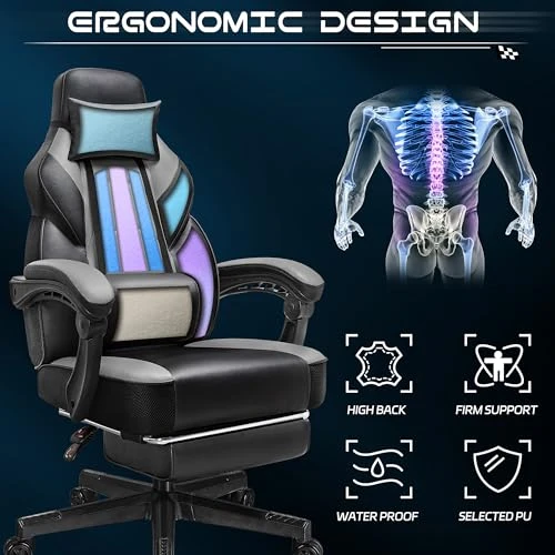 Gaming Chair with Footrest and Massage Lumbar Support — Gaming Seating Solutions, Meilocar