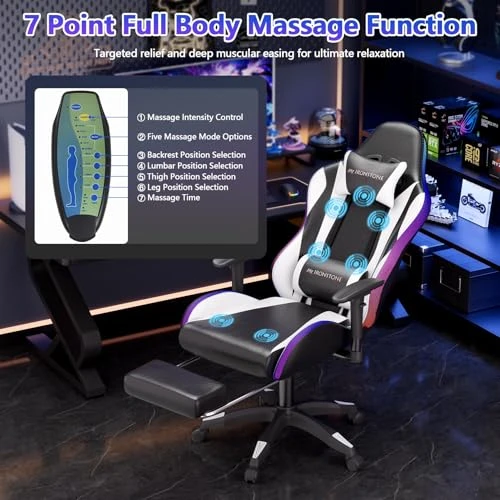 Massage Gaming Chair with Footrest and Lumbar Support — Desk Chairs, Mr IRONSTONE