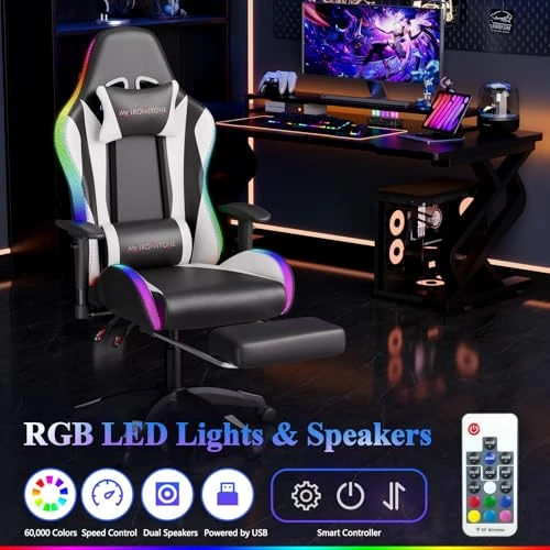 Massage Gaming Chair with Footrest and Lumbar Support — Desk Chairs, Mr IRONSTONE