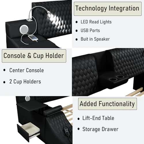 Multifunction Smart Bed Frame with Lights, Massage, and Storage — Beds & Tables, Dapedomal