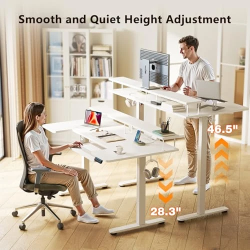 U Shaped Electric Standing Desk with Keyboard Tray — Monitor Stands, OffiGo