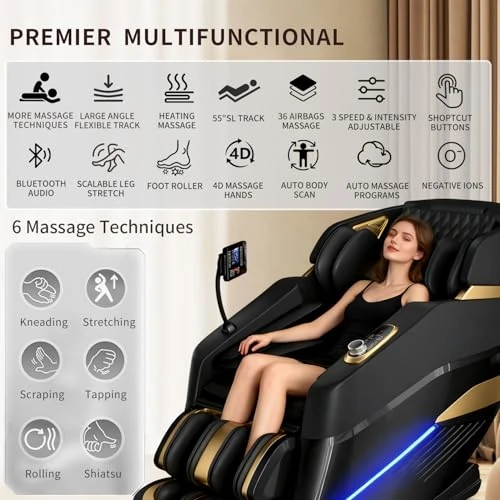Zero Gravity 3D SL-Track Shiatsu Massage Recliner Chair with Heat System, Body Scan, and Full-Body Airbag Massage — Beds & Tables, Dr.hiumi