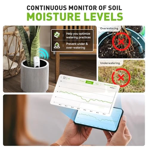 3-in-1 APP Remote Monitoring WiFi Soil Moisture Meter for Plants Indoor/Outdoor — Hygrometers, RainPoint