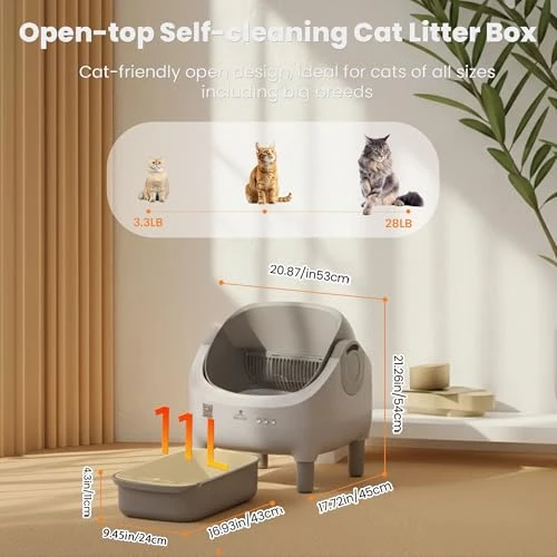 Automatic Litter Box with Raised Step, for Multiple Cats, Open Top Large Capacity Self Cleaning Litter Box, Safety... — Waste Bins, HALKYDY