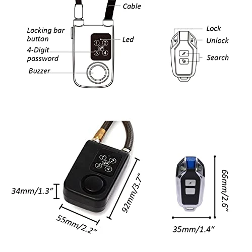 Bike Lock with Remote Control and Anti-Theft Vibration Alarm — Cable, Mengshen