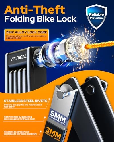Folding Bike Lock with Hidden AirTag Mount — U-Lock, VICTGOAL