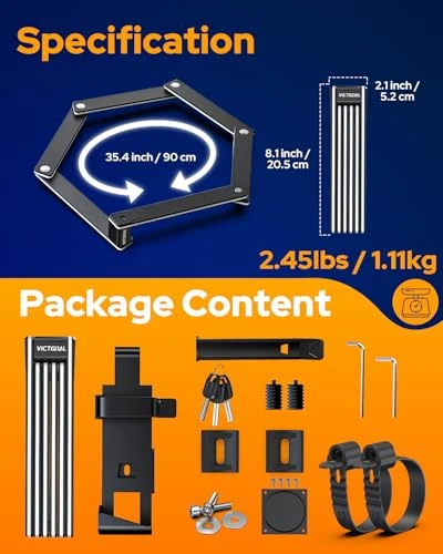 Folding Bike Lock with Hidden AirTag Mount — U-Lock, VICTGOAL