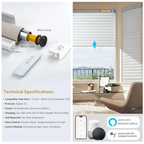 Zigbee Blinds Motor Rechargeable — Honeycomb, Sortfle